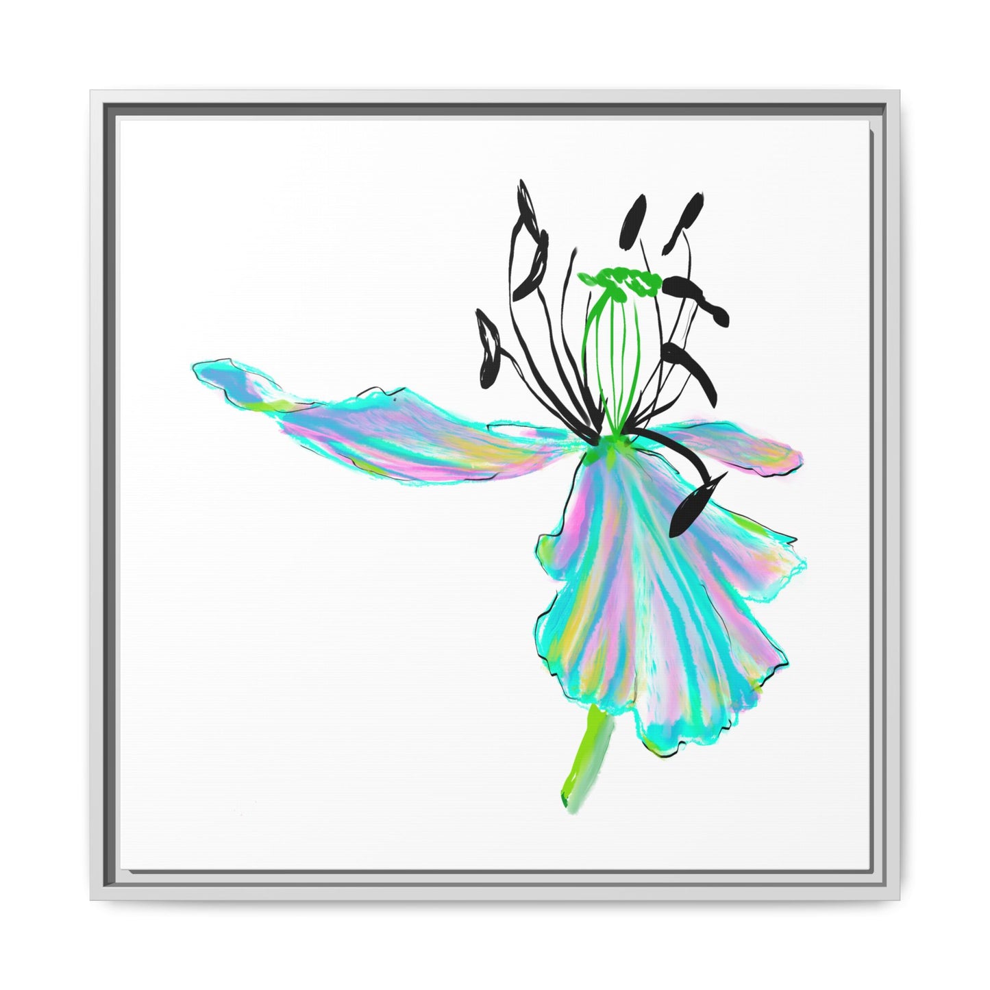 Dancing Tulips Matte Canvas, Framed (Multi-color) Aqua Blue