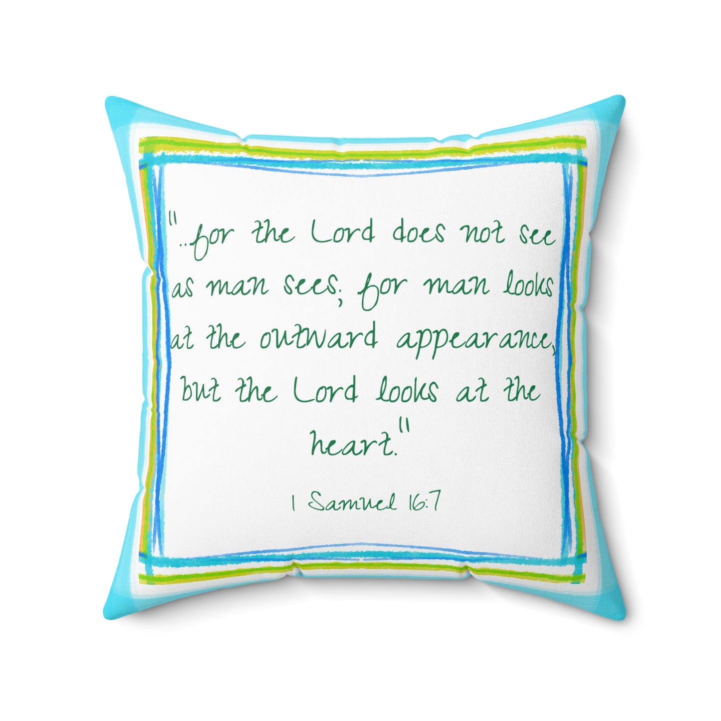 Kitty Fun Polyester Square Pillow "...for the Lord does not see..."