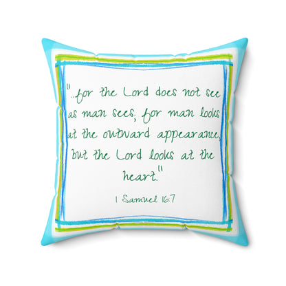 Kitty Fun Polyester Square Pillow "...for the Lord does not see..."
