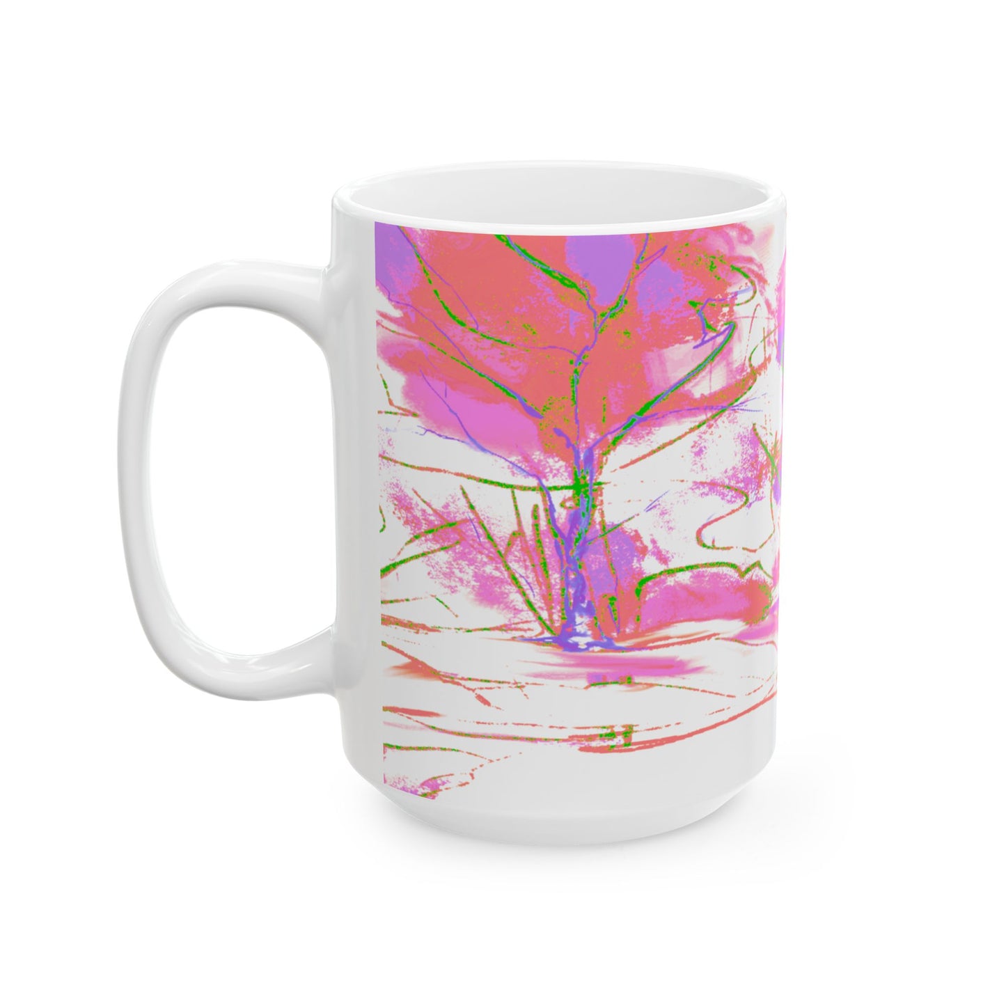 Joyful Landscapes Ceramic Mug in Purple and Green, 11oz, 15oz.