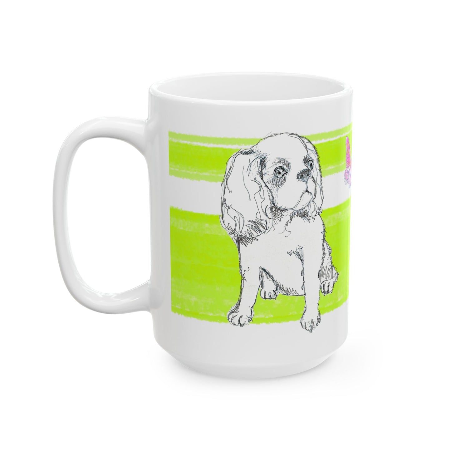 Mega Stripe Dogi Butterfly Flutter Ceramic Mug, (11oz, 15oz), Lime Cocker Spaniel