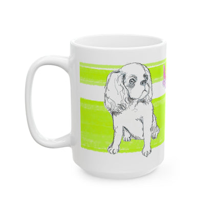 Mega Stripe Dogi Butterfly Flutter Ceramic Mug, (11oz, 15oz), Lime Cocker Spaniel