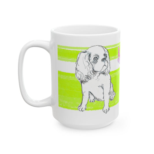Mega Stripe Dogi Butterfly Flutter Ceramic Mug, (11oz, 15oz), Lime Cocker Spaniel