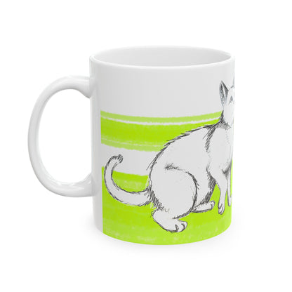 Mega Stripe Kitty Butterfly Flutter Ceramic Mug Lime