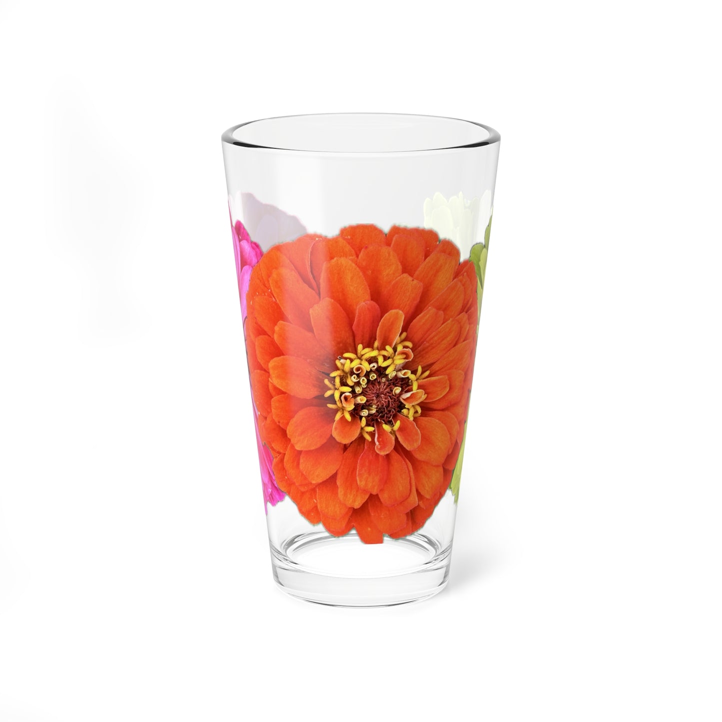 Zinnia Pint Glass Yellow Orange Pink