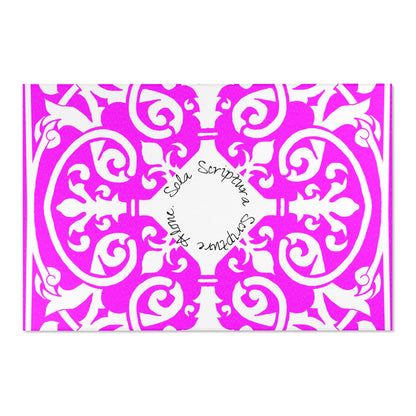 Scrollwork Indoor/Outdoor Rug Raspberry "Sola Scriptura..."