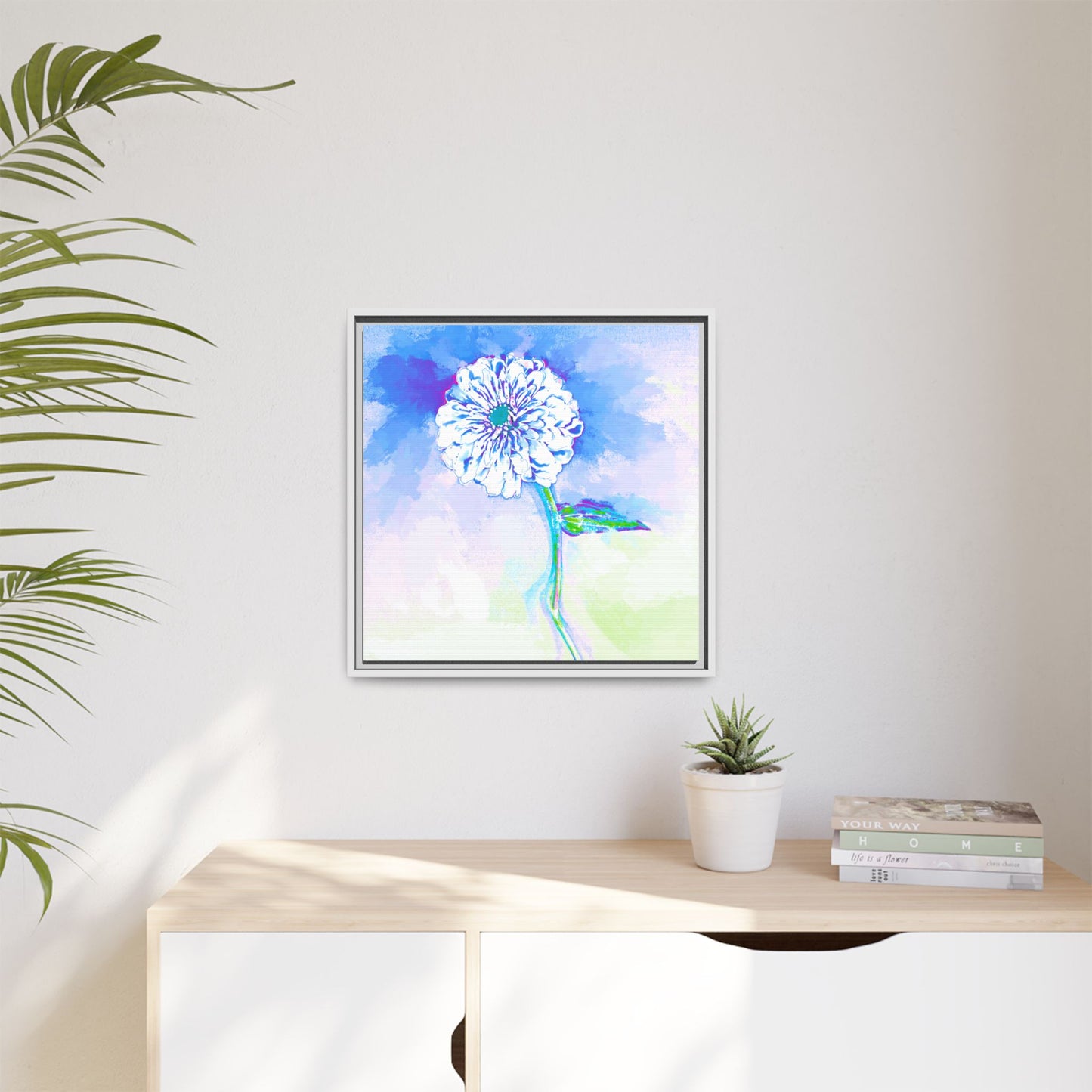 Zinnia Color Splash Matte Canvas Ultramarine Framed