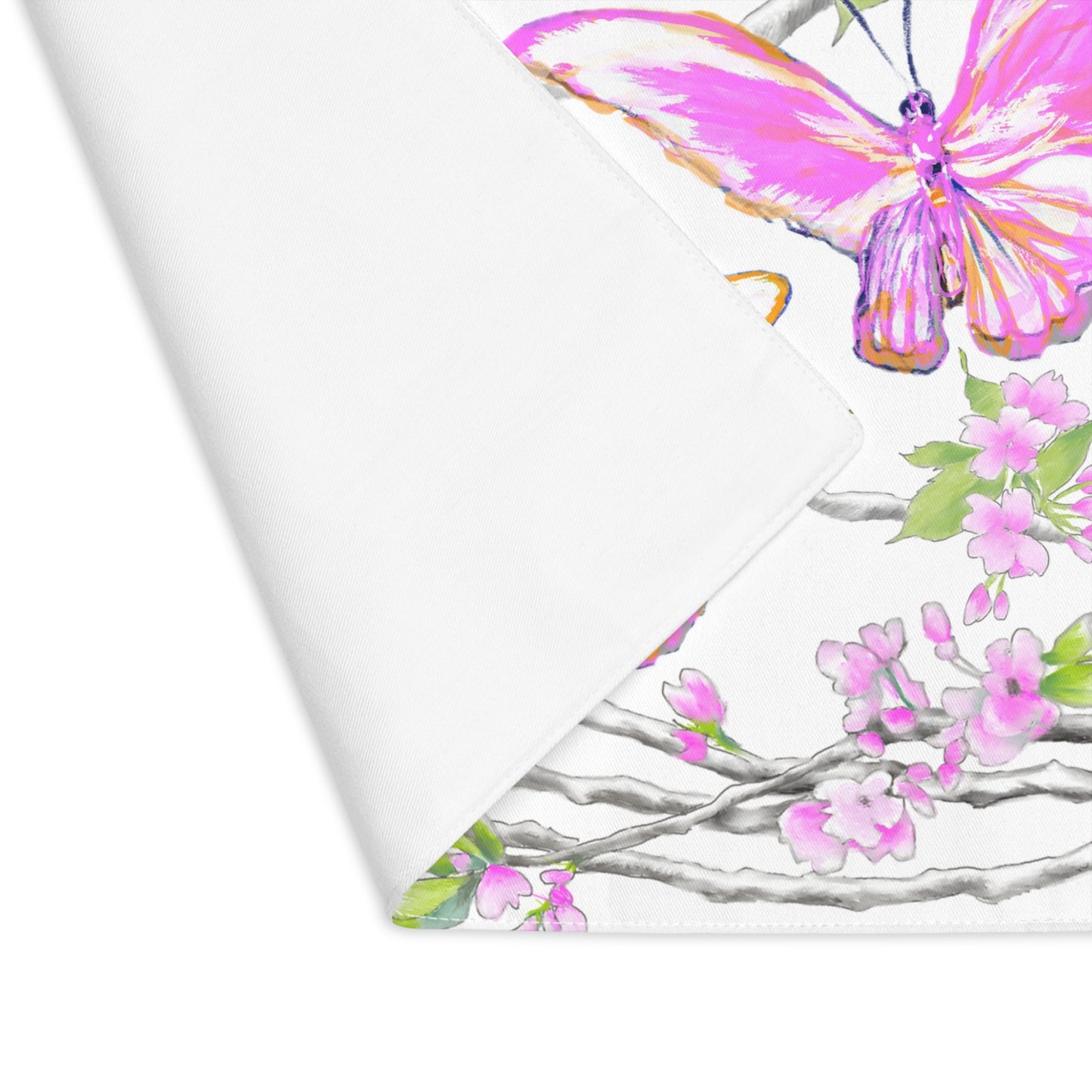 Butterfly Blossom Whirl Cotton Placemat, 1pc Pink, Background Fabric Creamier White #8