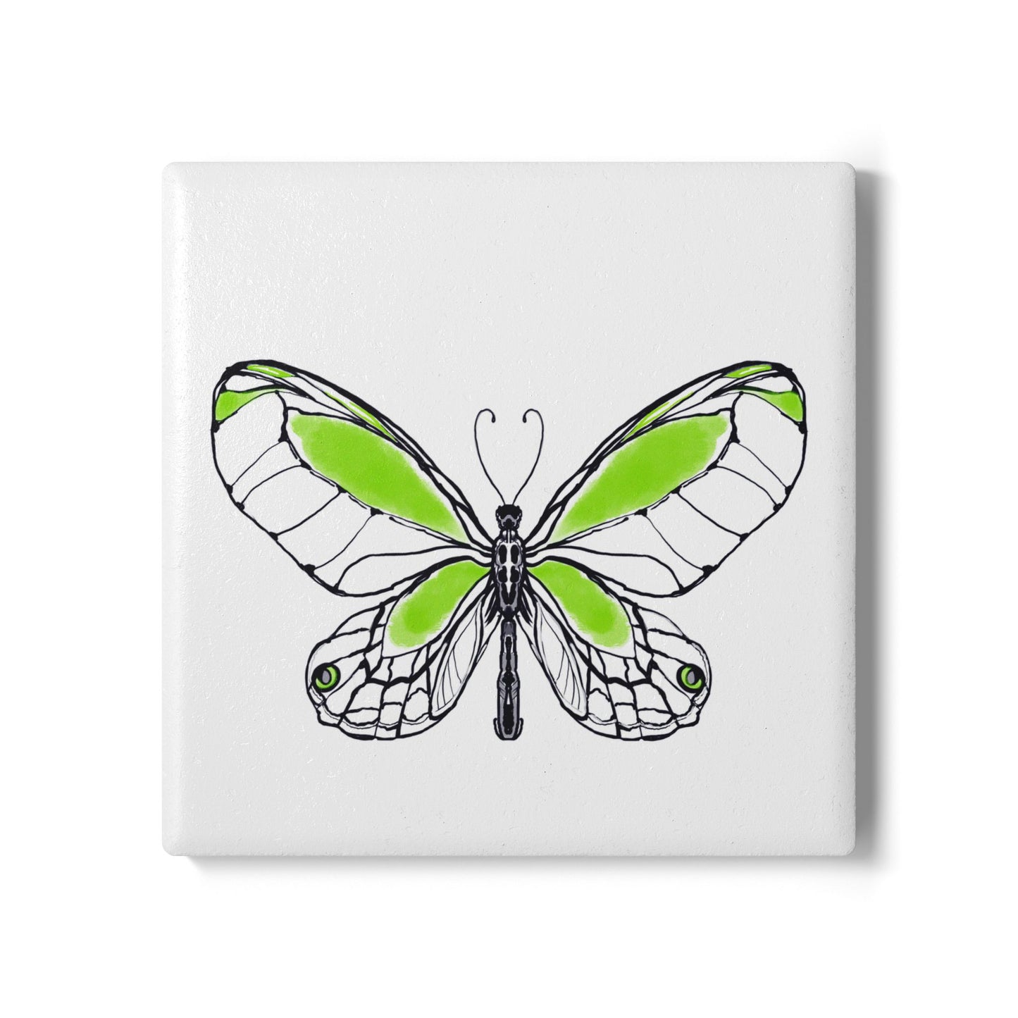 Butterfly Blossom Romp Ceramic Coaster, Green