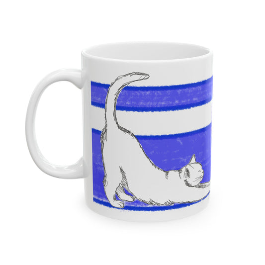 Mega Stripe Kitty Butterfly Flutter Ceramic Mug Ultramarine