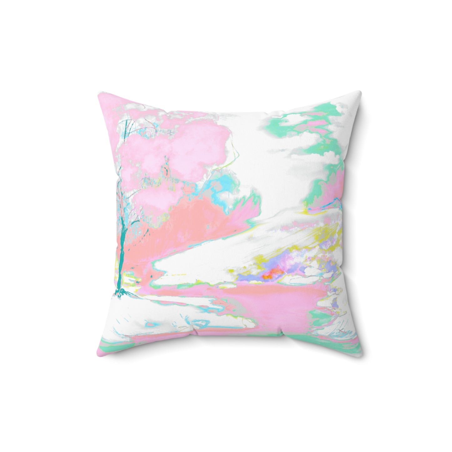 Joyful Landscape Spun Polyester Square Pillow In Soft Pink (2 sizes)