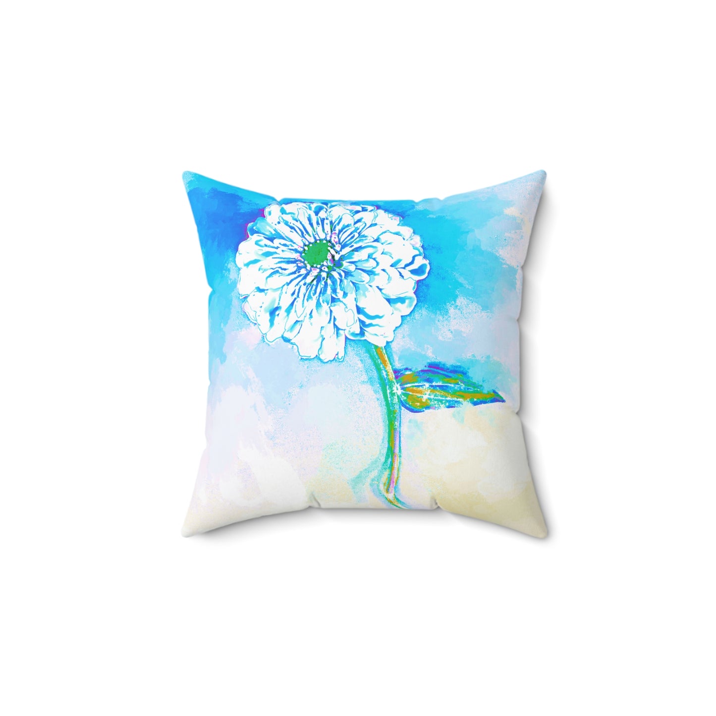 Zinnia Quiet Reflection Spun Polyester Square Pillow in Blue "Blessed be the name of the Lord" (double sided print) (20" x 20")