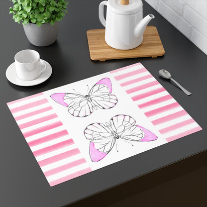 Butterfly Chroma Stripe, Placemat, 1pc, Pink, Cotton, ( Background Color Creamy White)