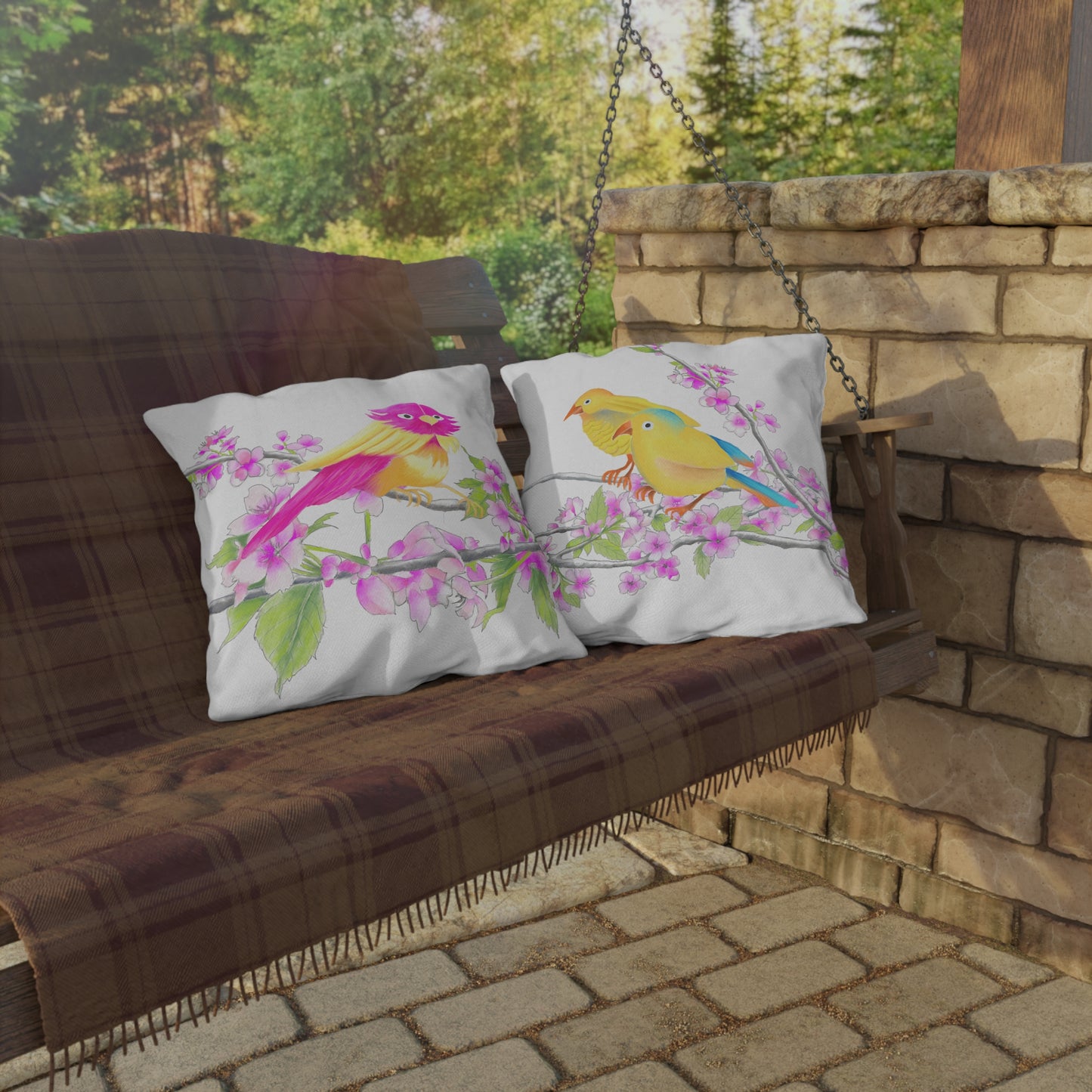 Outdoor Pillows Birdies & Cherry Blossom Branches