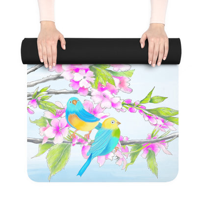 Rubber Yoga Mat Cherry Blossoms and Jolly Birds