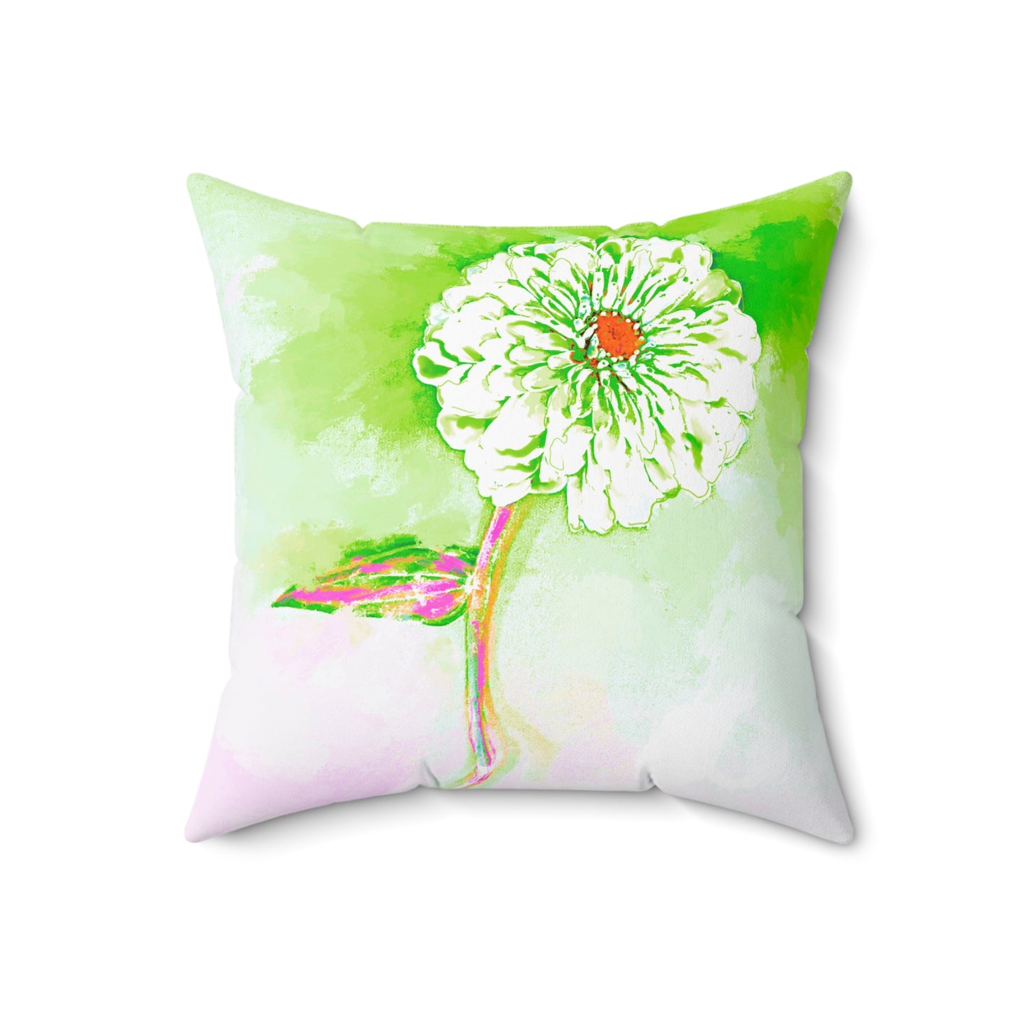 Zinnia Color Splash Spun Polyester Square Pillow Green, Yellow Green
