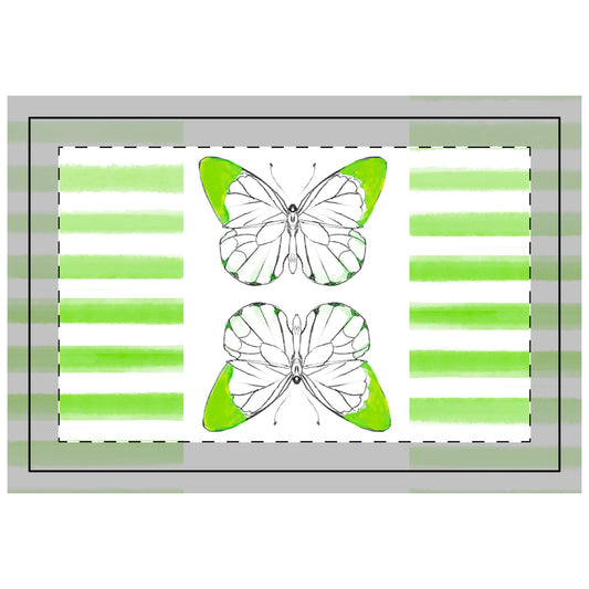 Butterfly Chroma Stripes, Poly Quilted Placemat, Yellow/Green, Fabric Background Bright White