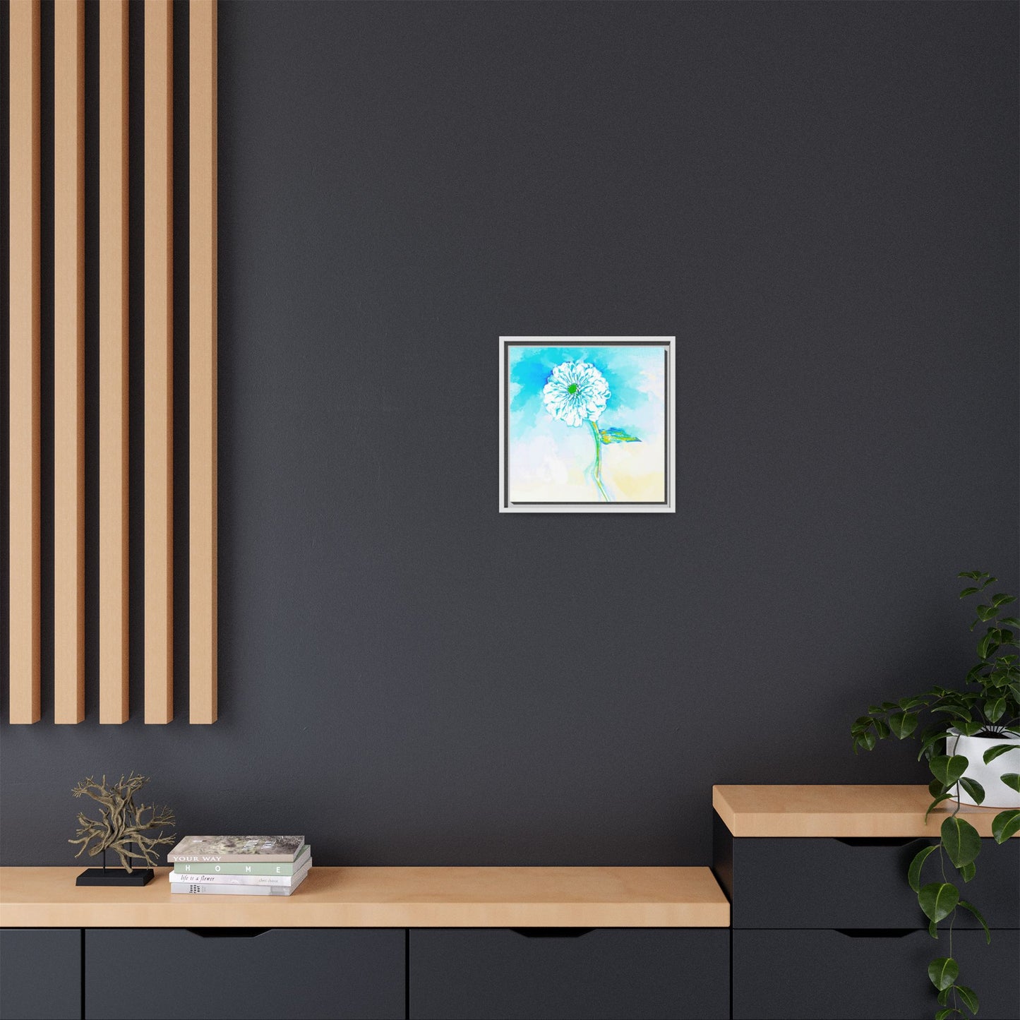 Zinnia Color Splash Matte Canvas Aqua Framed