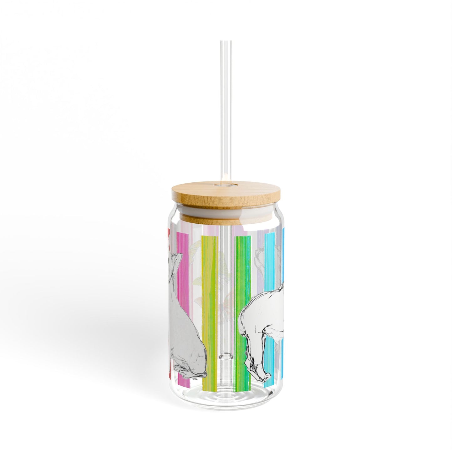 Dogi Butterfly Flutter Rainbow Stripe  Sipper Glass, 16oz Multi Butterflies