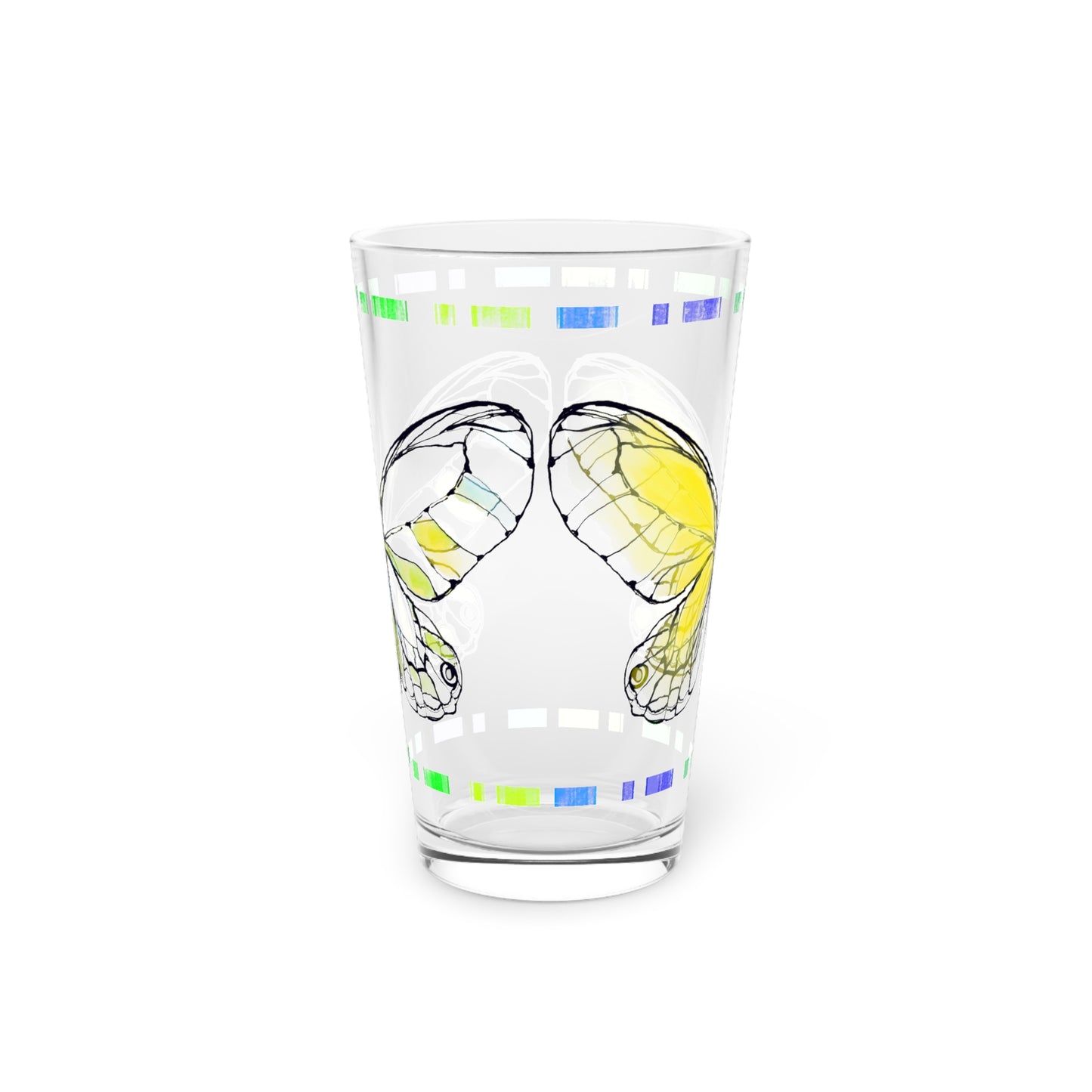 Butterfly Flutterstripe Pint Glass In Yellow, 16oz