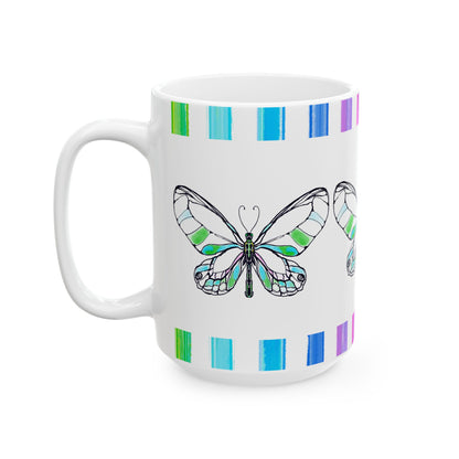 Mugs Butterfly Rainbow Stripe Ceramic Mug in Green