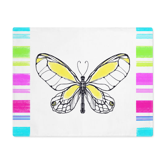 Butterfly Flutterstripe Placemat in Yellow with Multi-color Stripe Border (1 pc) cotton