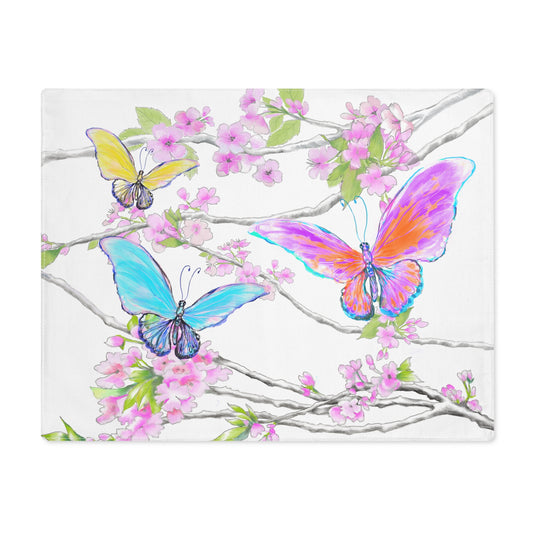 Butterfly Blossom Whirl Cotton Placemat, 1pc Pink , Background Color Creamier White,#6