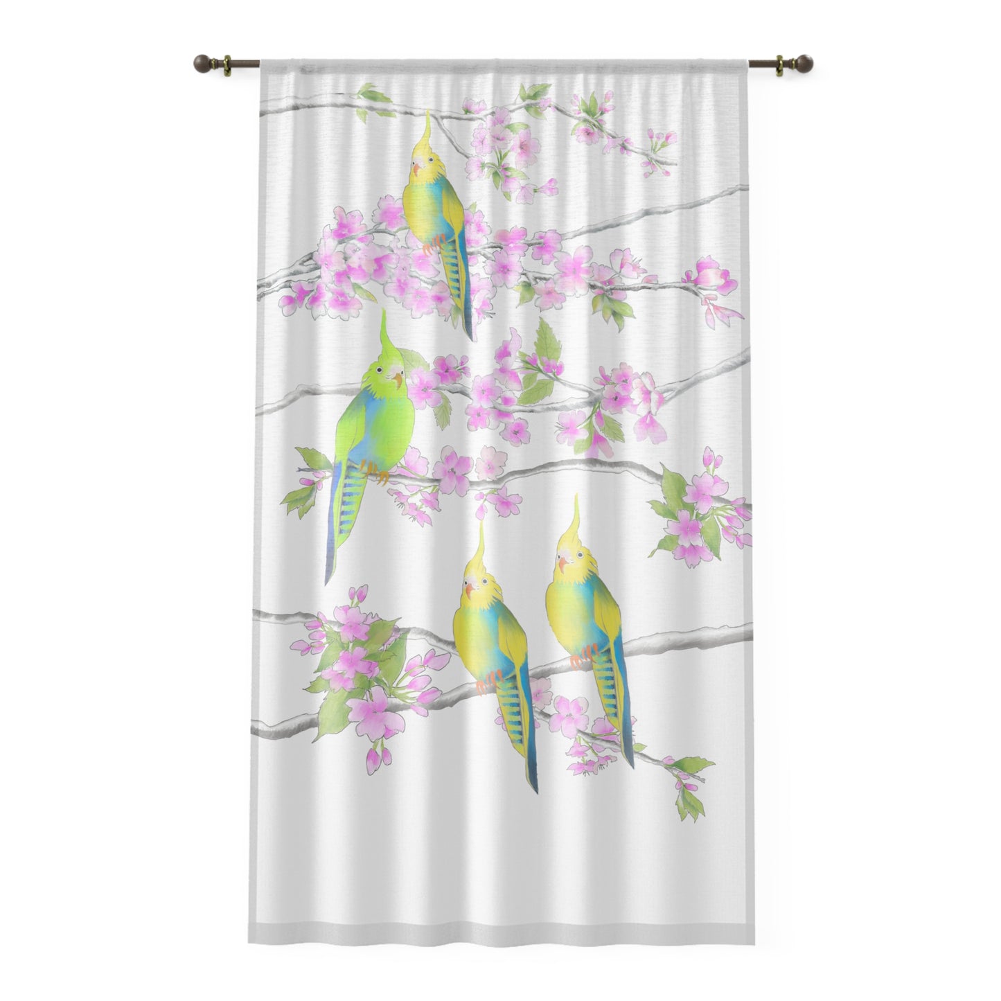 Window Treatments Sheer Curtain A Cherry Blossoms & Jolly Birds