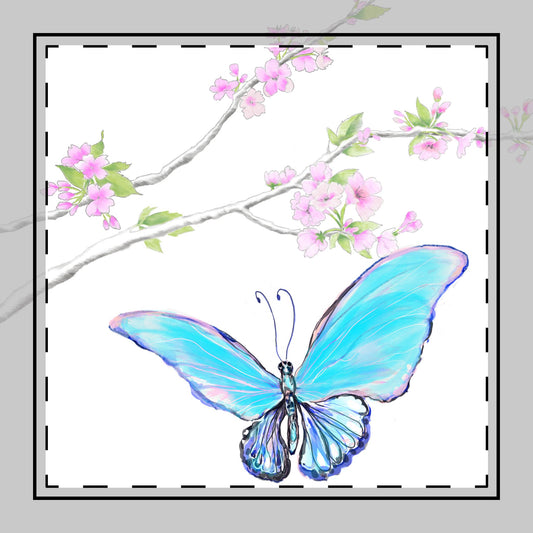 Butterfly Blossoms Glide Poly Twill Napkin in Aqua, Background Fabric Brighter White, #5