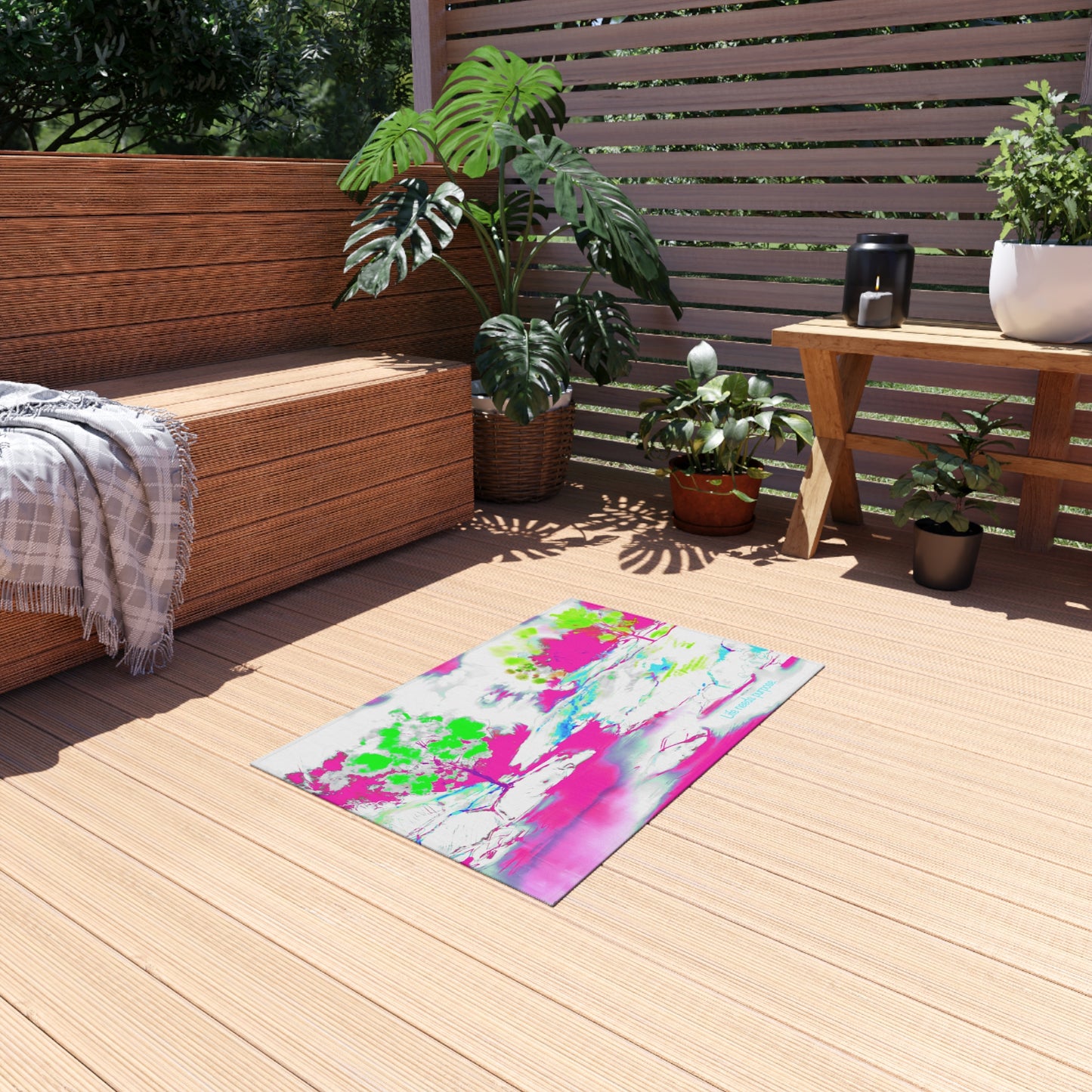 Inspirational Landscapes Indoor/Outdoor Rug, Life needs purpose," Raspberry and Green,  Non-Slip