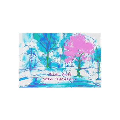 Inspirational Landscapes "Trust God's Providence" Indoor/Outdoor Rug in Blue and Pink Non-slip (36" x 24")