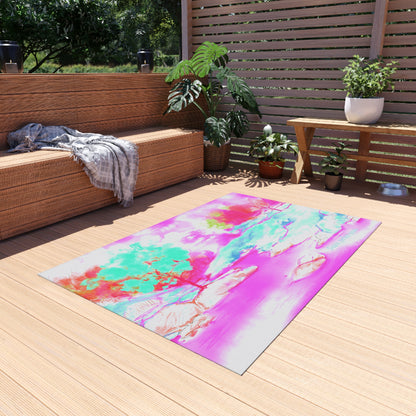 Inspirational Landscapes "Peace perfect peace" Indoor/Outdoor Rug in Raspberry, Aqua, and Pink Non- slip (36" x 24")