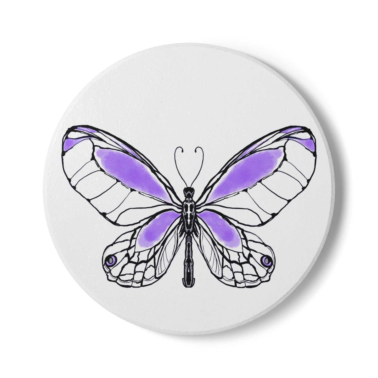 Butterfly Blossom Romp Ceramic Coaster, Lavender