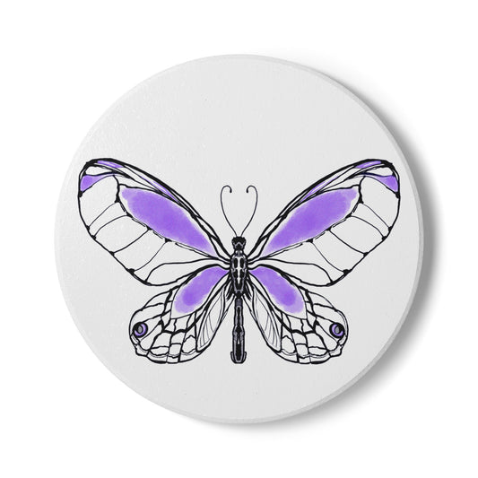 Butterfly Blossom Romp Ceramic Coaster, Lavender