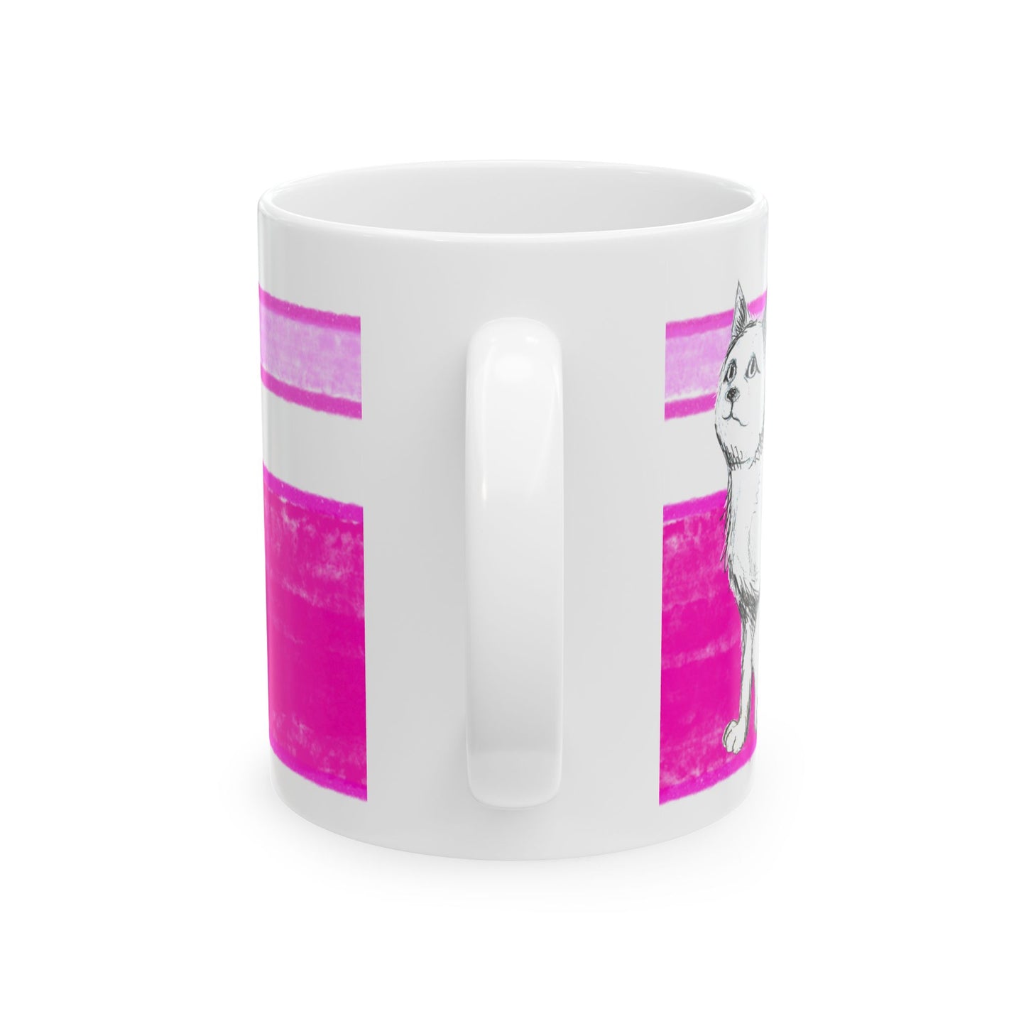 Mega Stripe Kitty Butterfly Flutter Ceramic Mug Raspberry Pink