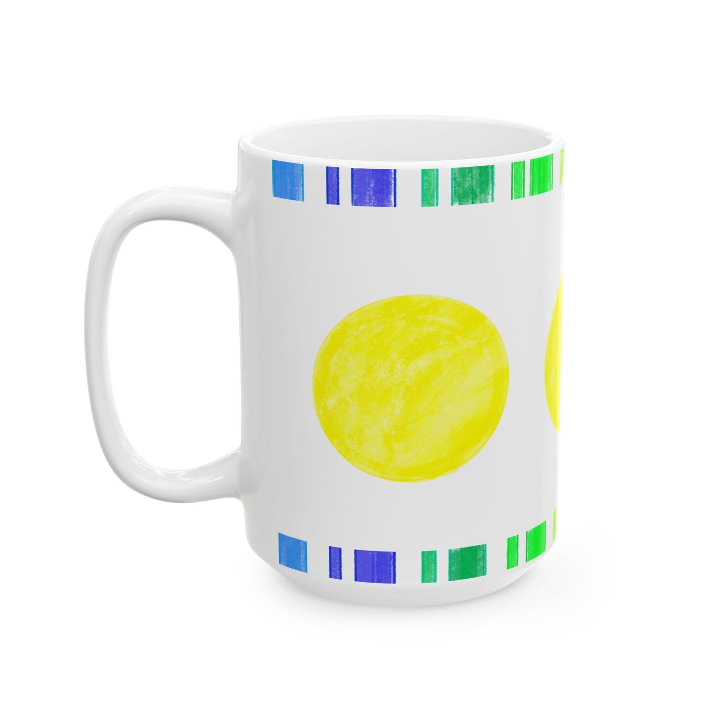 Mega Dot & Stripes Yellow Ceramic Mug, (11oz, 15oz)