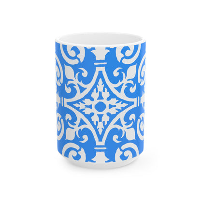 Scrollwork Ceramic Mug Cornflower Blue