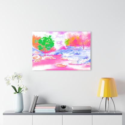 Joyful Landscapes Acrylic Print in Raspberry and Green (French Cleat Hanging)