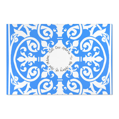 Scrollwork Indoor/Outdoor Rug Blue "Soli Deo Gloria..."