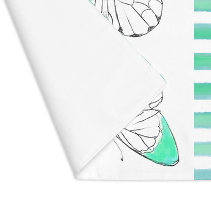 Butterfly Chroma Stripes Placemat, 1pc, Blue Green, Cotton, (Fabric Background Creamy White)
