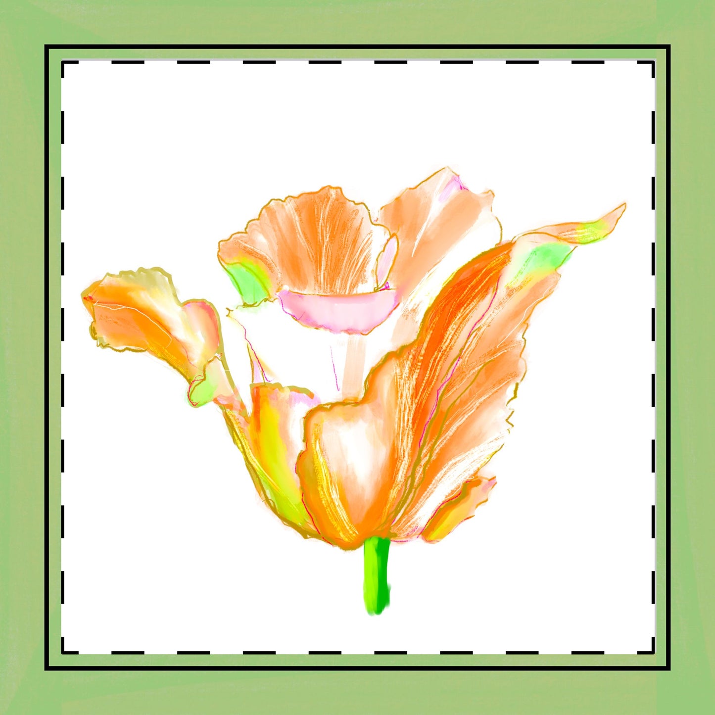 Tulip Love Poly Twill Napkin, Spring Green border