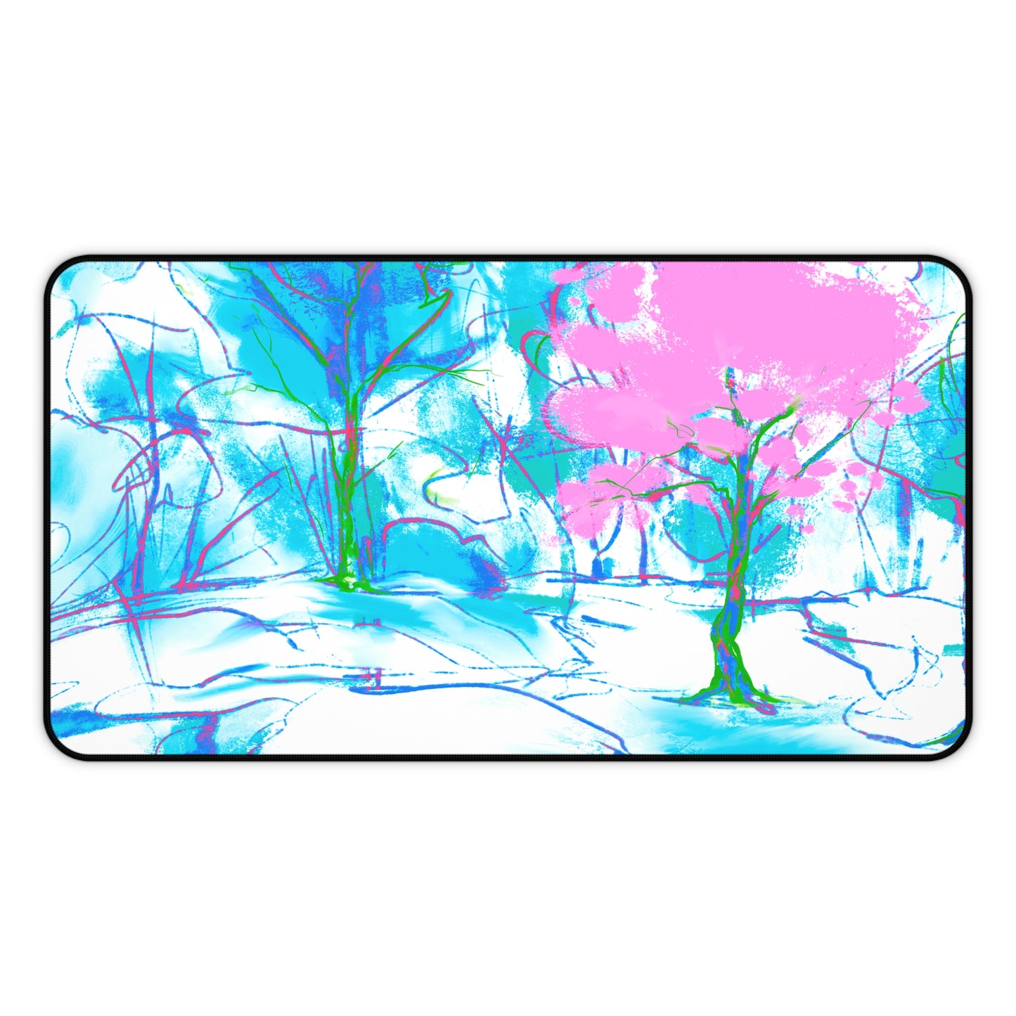 Joyful Landscapes Desk Mat, Pink, Green, and Periwinkle
