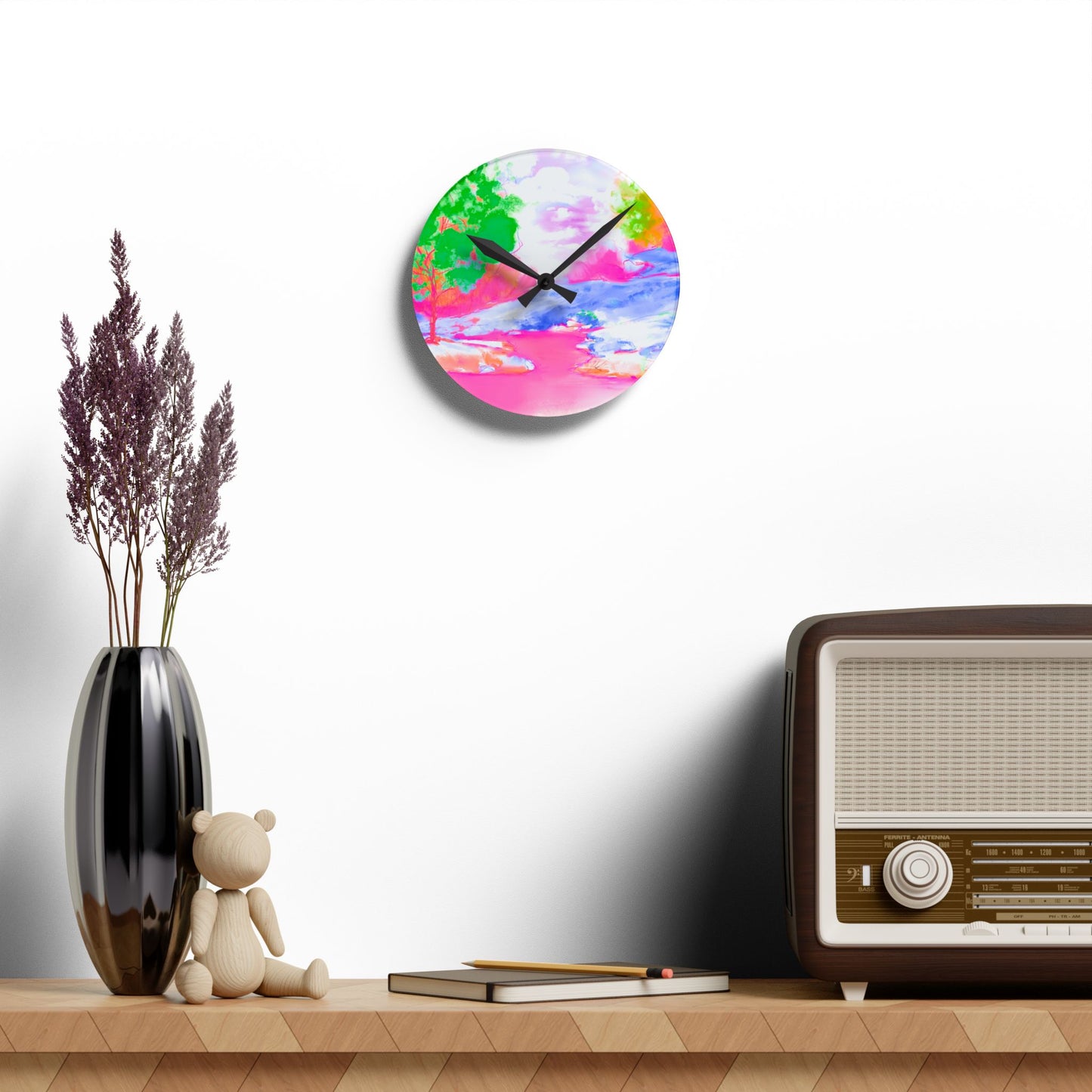 Joyful Landscapes  Wall Clock, Pink  Skies
