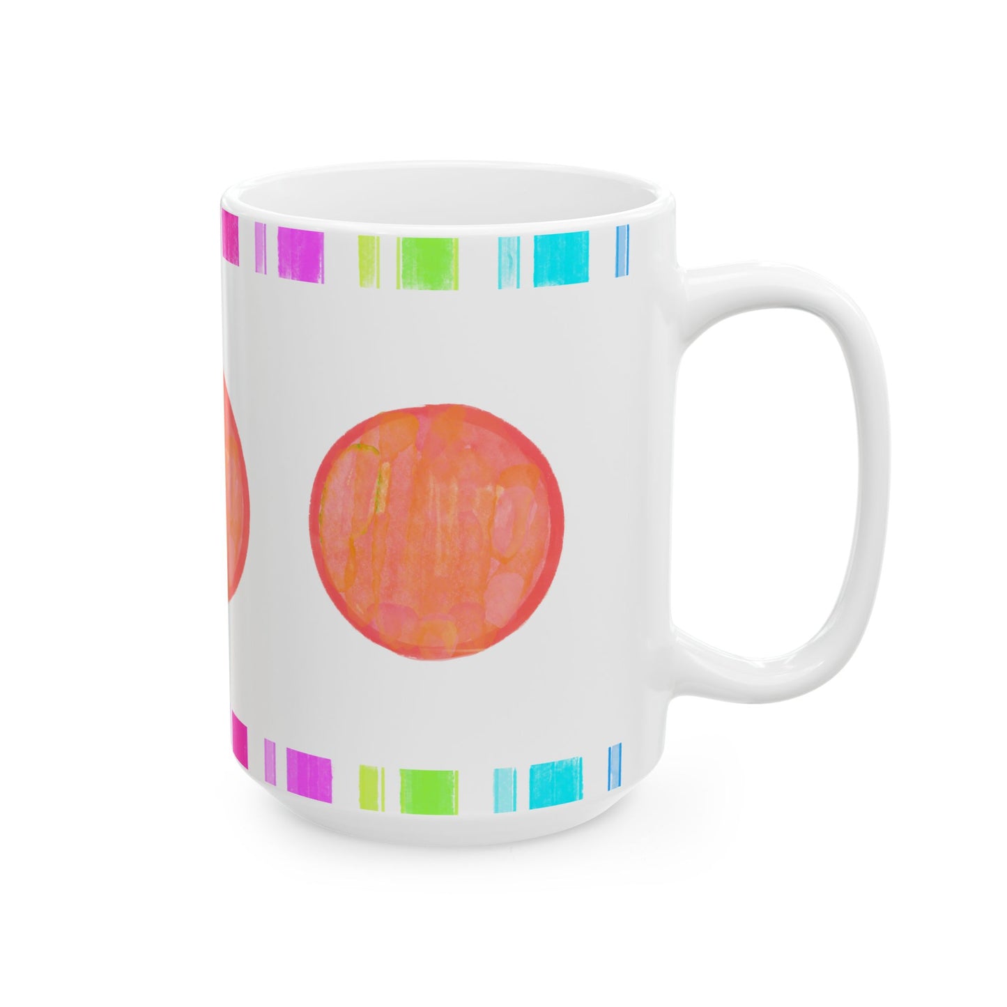 Mega Dot & Stripes Orange Ceramic Mug, (11oz, 15oz)