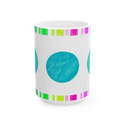 Mega Dot & Stripes Teal Ceramic Mug, (11oz, 15oz)