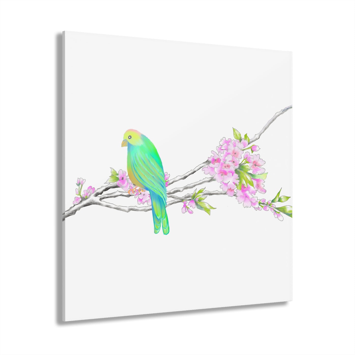 Jolly Birds Acrylic Prints (French Cleat Hanging) bright green
