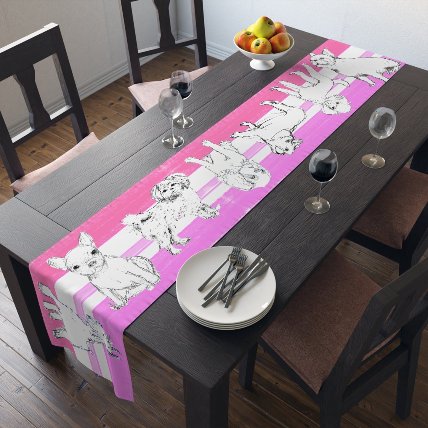 Dogi Butterfly Flutter Table Runner , 16" x 90", Cotton Creamy White Background OR Poly Bright White Background), Pinks