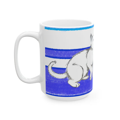Mega Stripe Kitty Butterfly Flutter Ceramic Mug Ultramarine