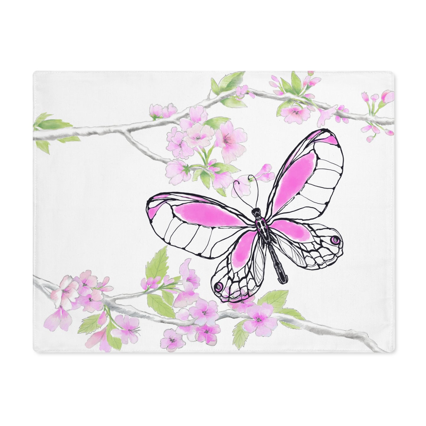 Butterfly Blossom Romp Cotton Twill Placemat, 1pc Raspberry #4 Right side of table