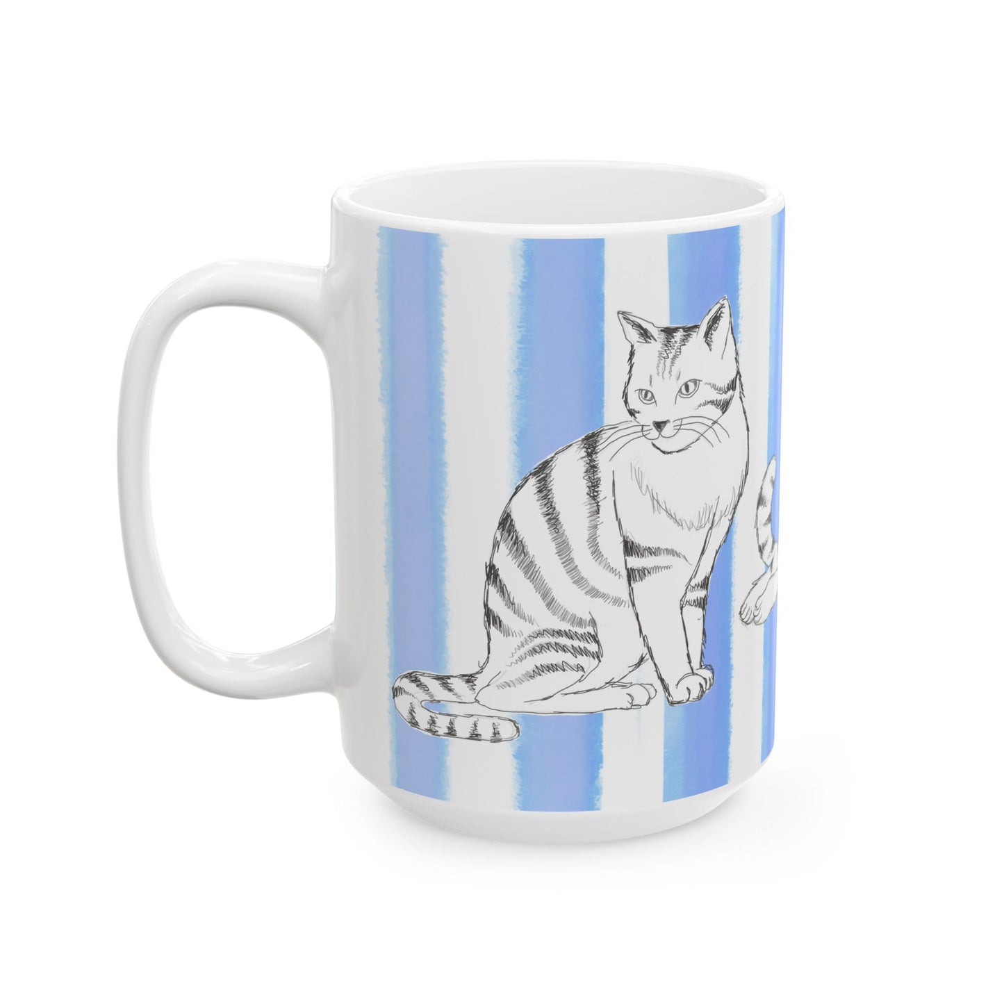 Kitty Fun Mug with Periwinkle Blue Stripes